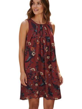 Modcloth Burgundy Floral Pleated Bodice Sleeveless Shift Mini Dress